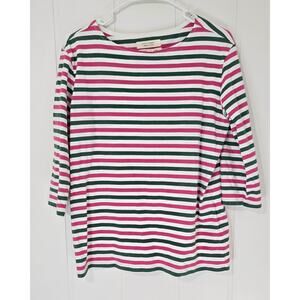 Seasalt Cornwall Sailor Top Stripe Pink Green 3/4 Sleeve Organic Cotton Size 10